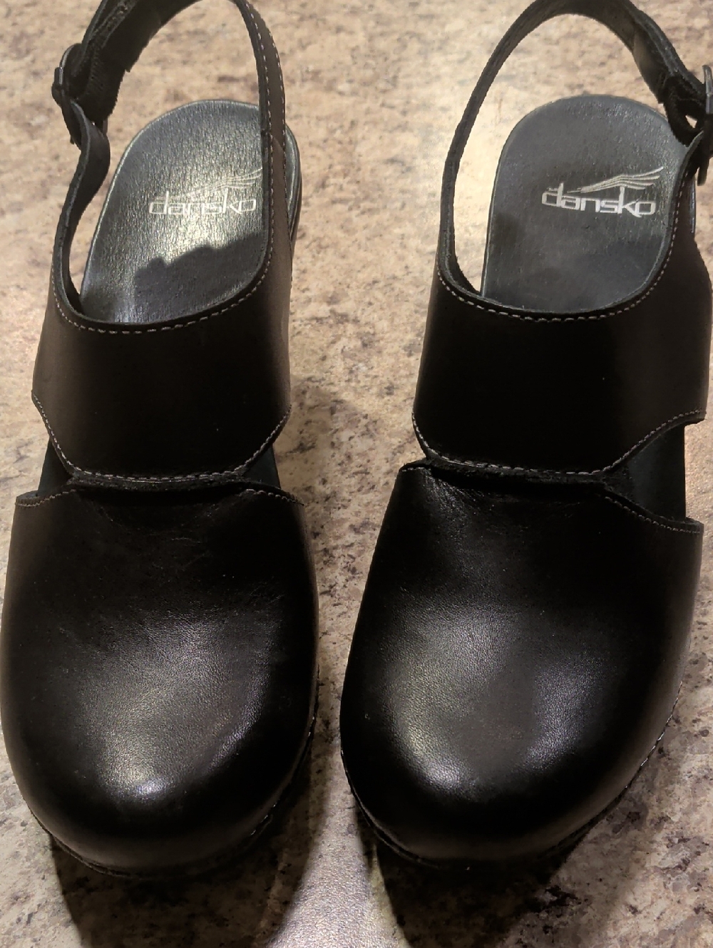 Dansko Black Leather Slingback Mules